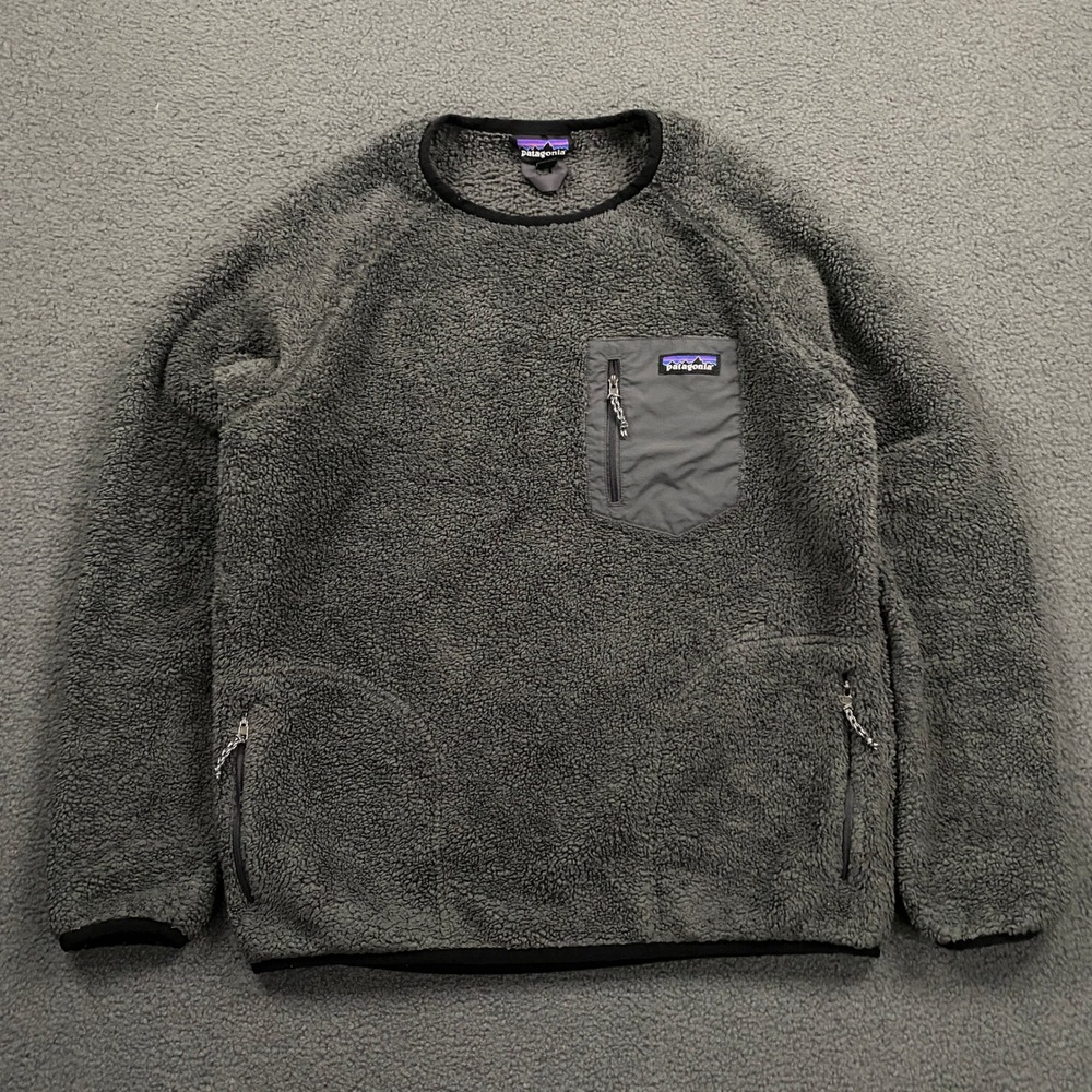 Patagonia Los Gatos Crew Mens Medium Forge Grey Sherpa Fleece Pullover 25895